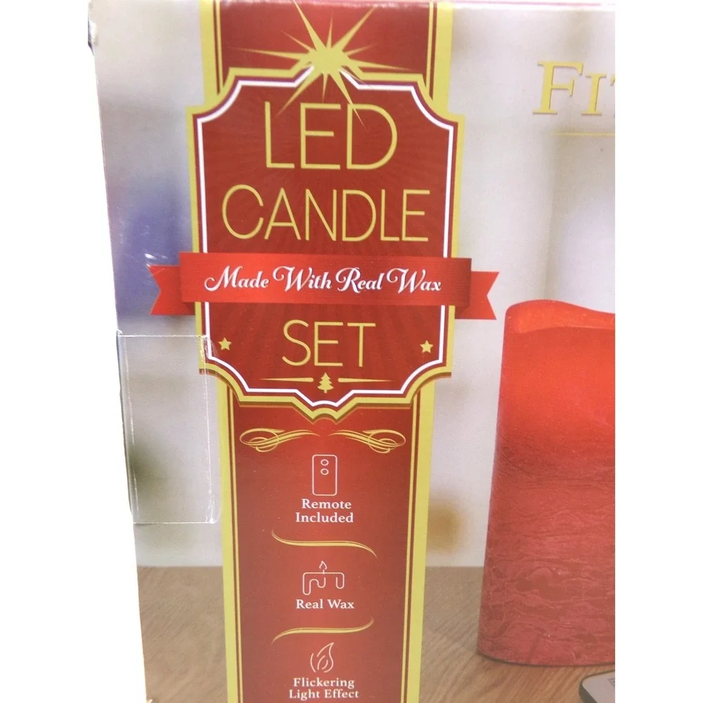 Fitz and Floyd LED Candle Set with‎ Remote Made with Real Wax Set of 3 Red New